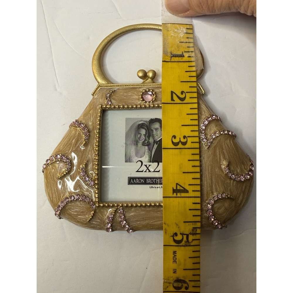 Aaron Brothers Small Picture Frame Purse Pearly Enamel Rhinestones 2x2 Photo New - Picture 6 of 6